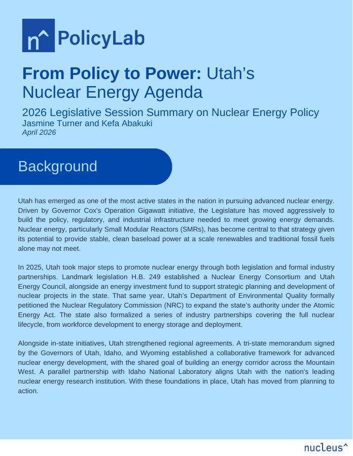 First page preview of Utah nuclear energy legislative session summary